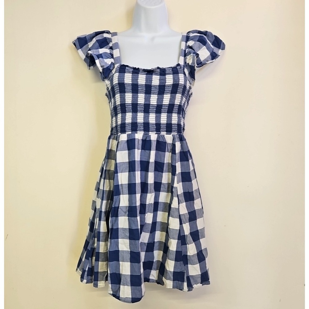 Old Navy Blue & White Gingham Dress Size S Smocked‎ Flutter Sleeve Cottagecore